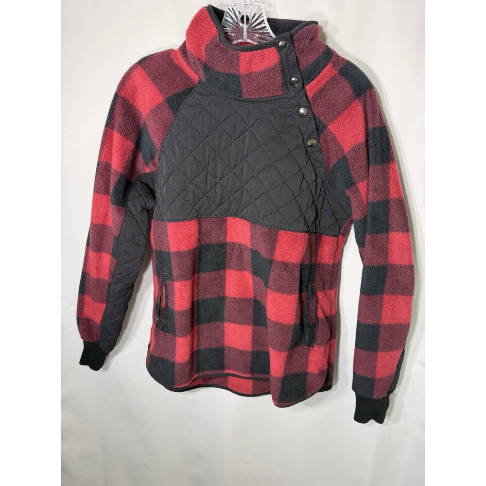 Abercrombie & Fitch Snap Quilted Fleece Red/Black Plaid Pullover Sweater Women S